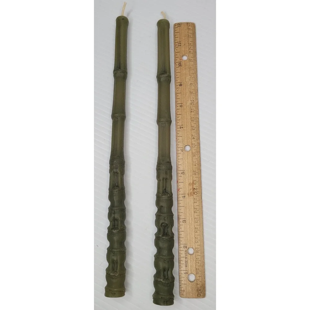4 Fillamento Neiman Marcus 100% Beeswax Spring Green Bamboo Shaped Taper Candles